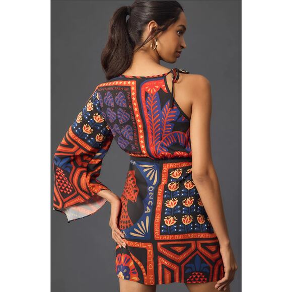 Farm Rio Tropical One-Shoulder Mini Dress - New Size Small - Picture 3 of 6